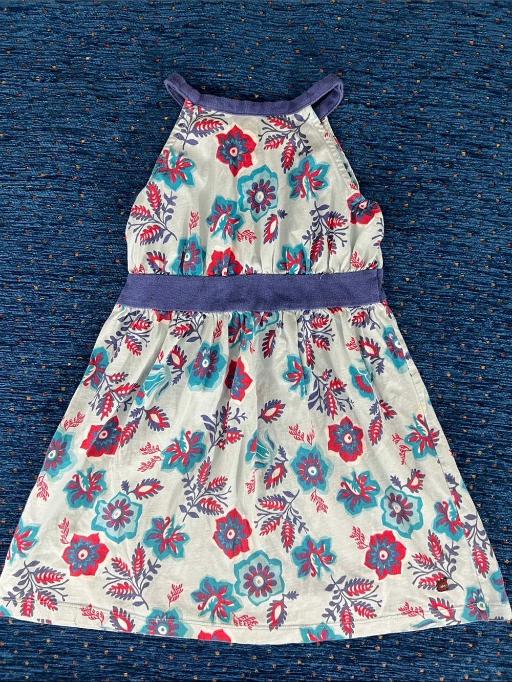 Tea Collection size 5 pale blue Floral tank Dress w/ purple-blue waistband
